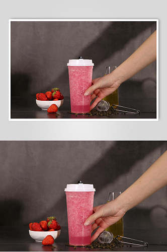 草莓奶茶冰沙奶茶图片