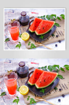 西瓜和西瓜汁清新奶茶果汁图片