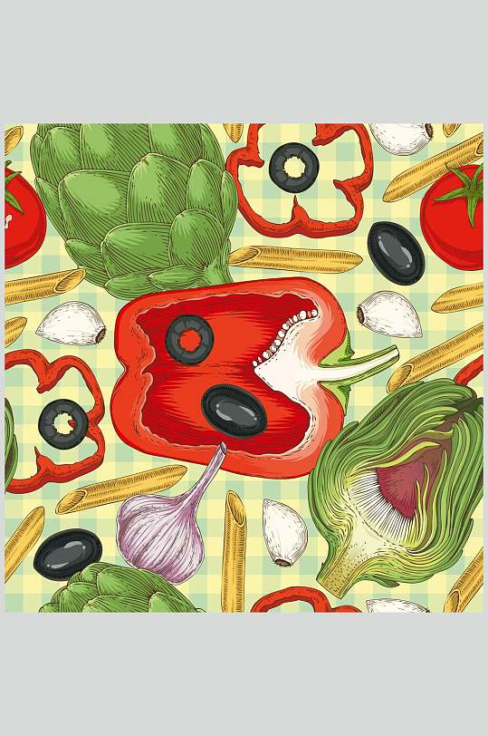 辣椒创意美食手绘无缝图片