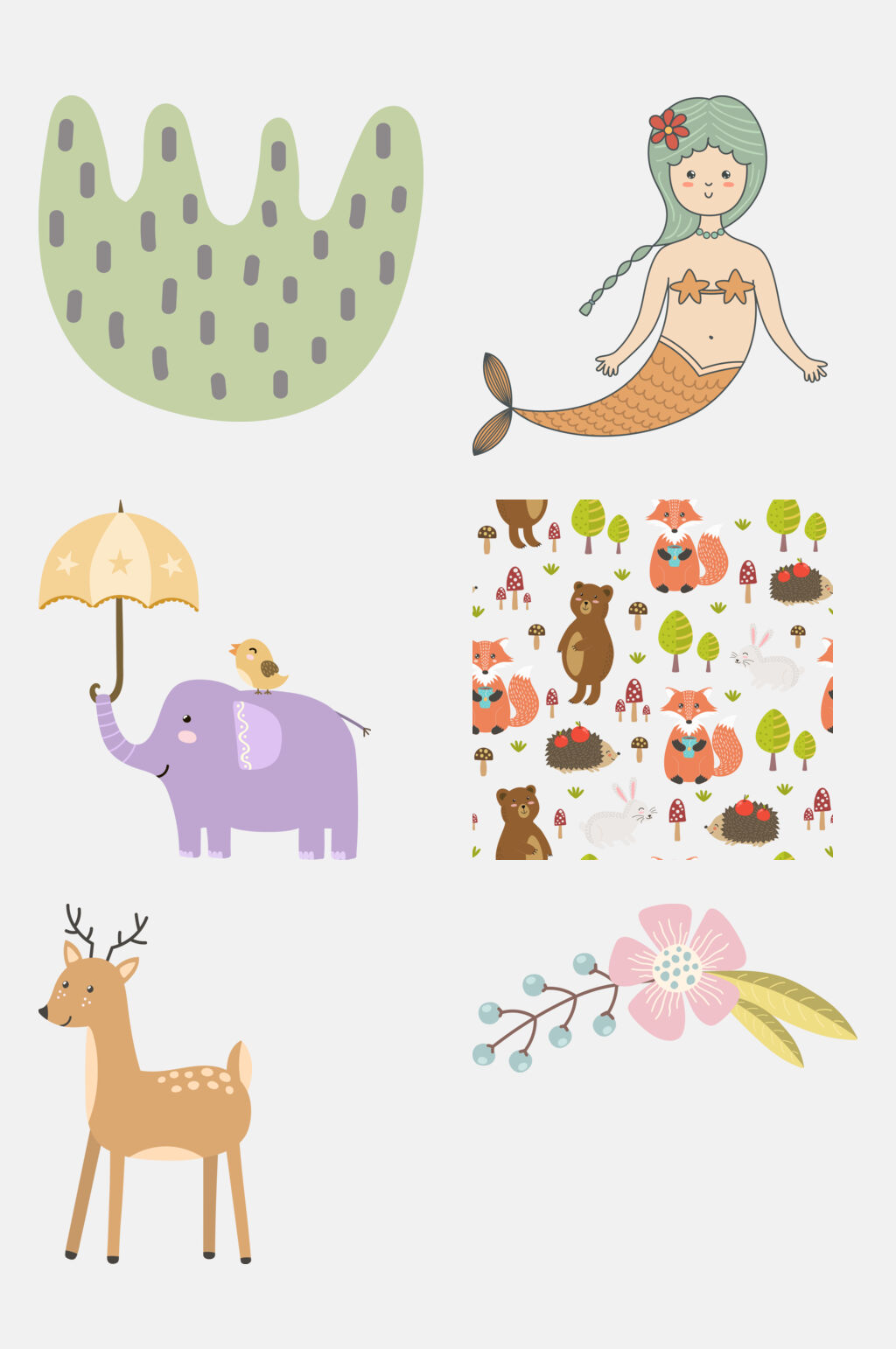 唯美卡通美人鱼儿童动植物插画免抠素材素材