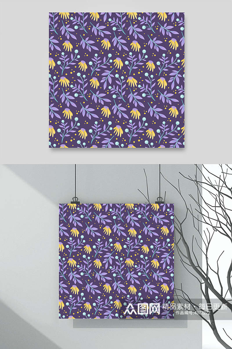 蓝紫色花卉森林无缝矢量素材素材
