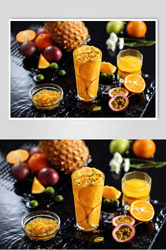 百香果橙子清新奶茶果汁图片