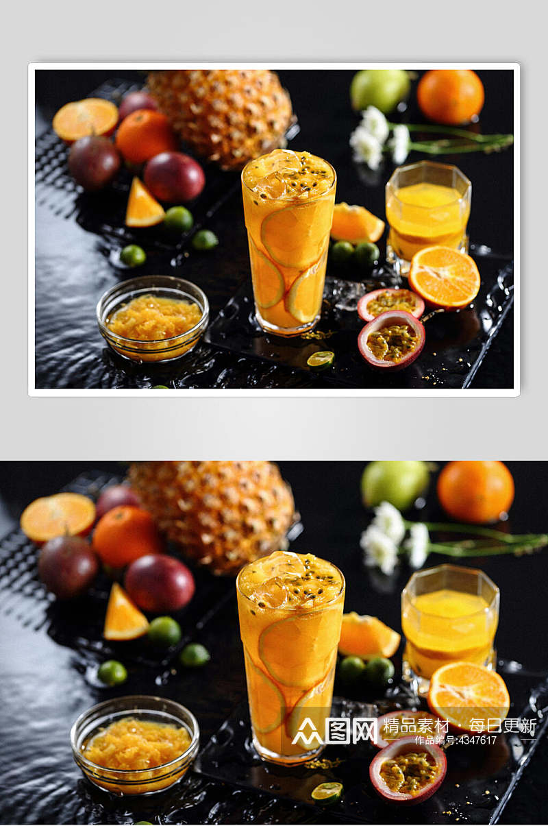 百香果橙子清新奶茶果汁图片素材