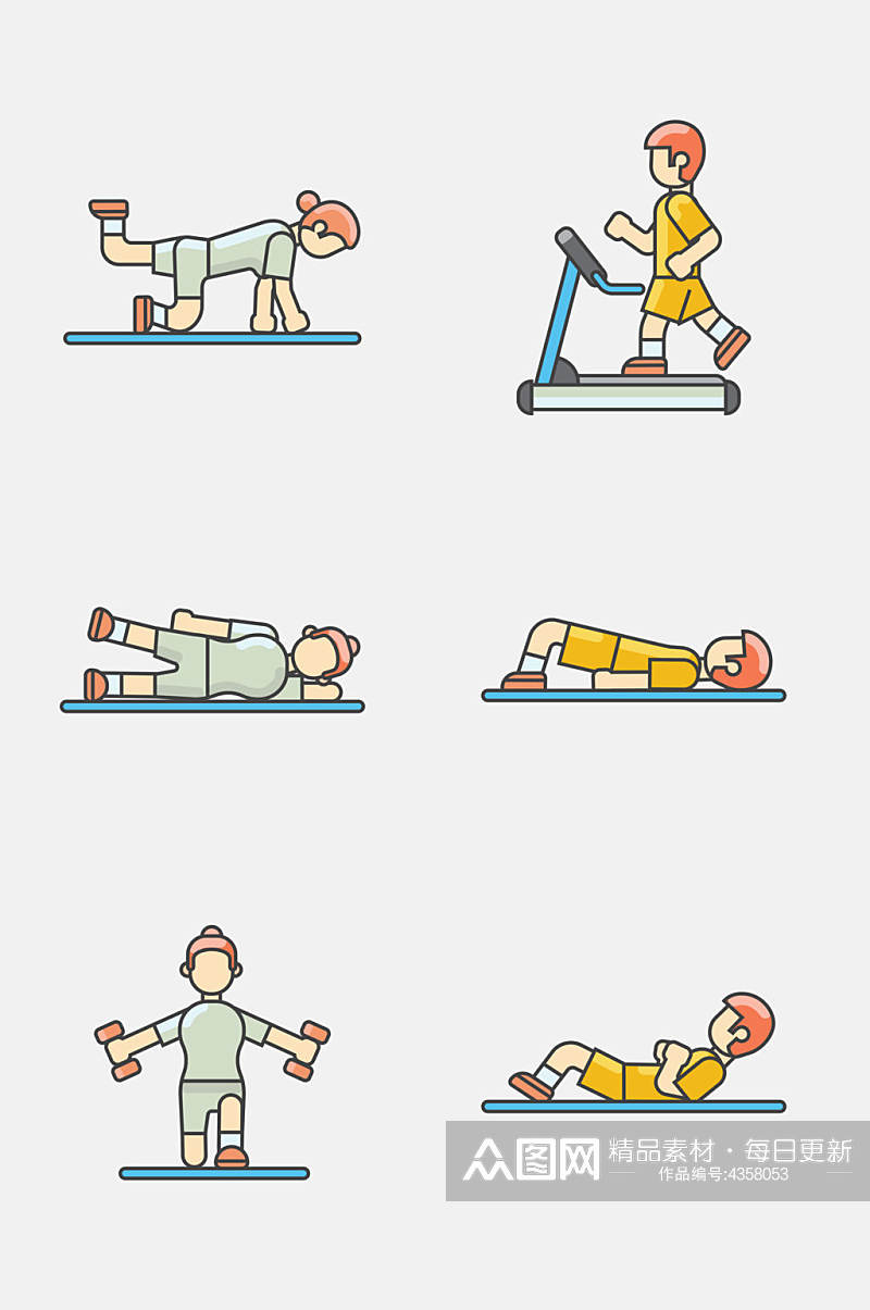 瑜伽时髦健身卡通图标免抠素材素材