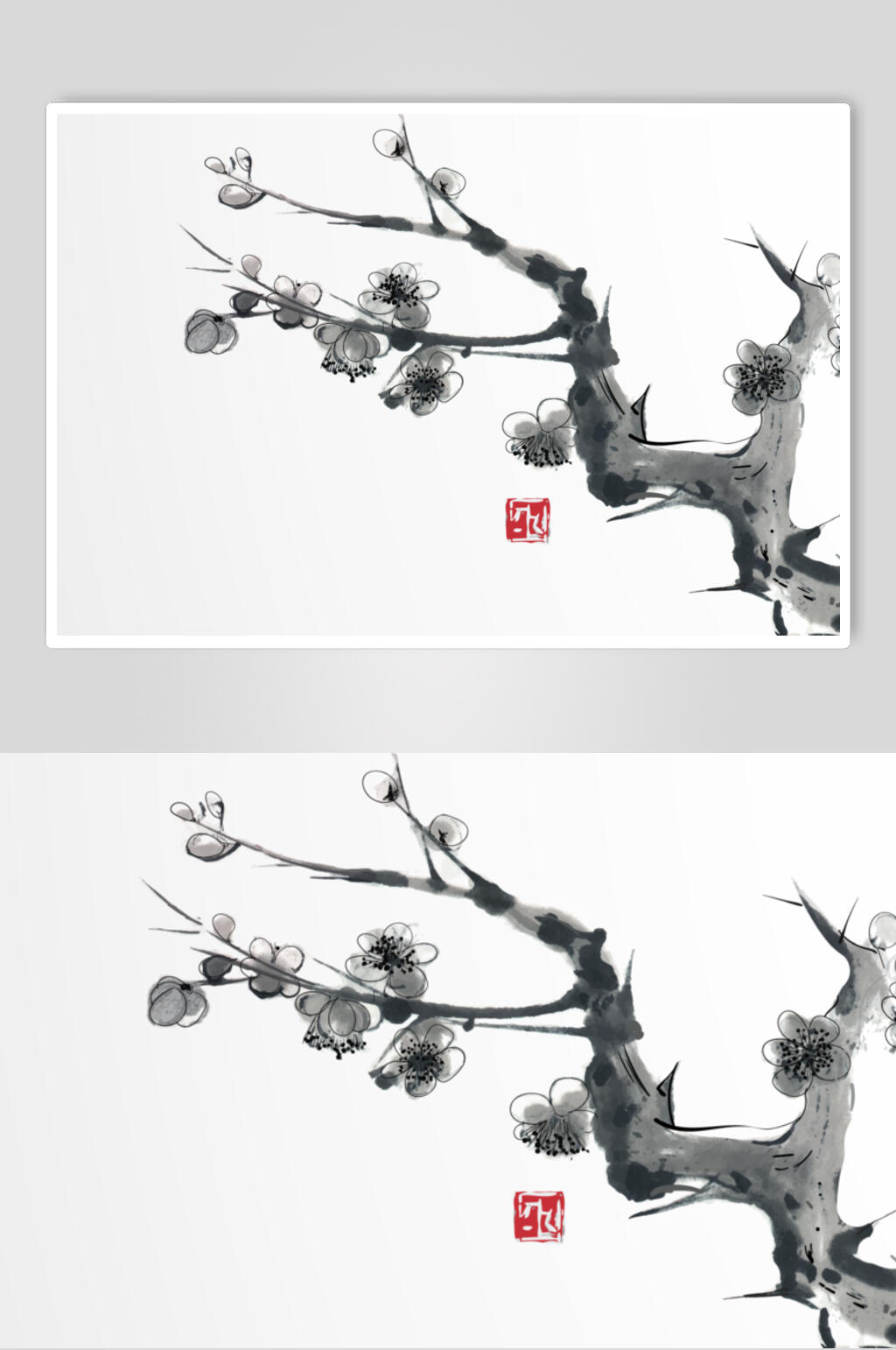 水墨风山水花卉树木矢量素材素材