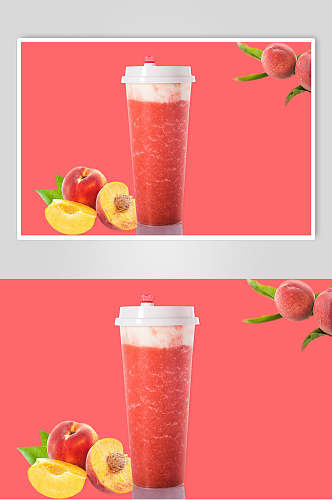 桃子红色清新奶茶果汁图片