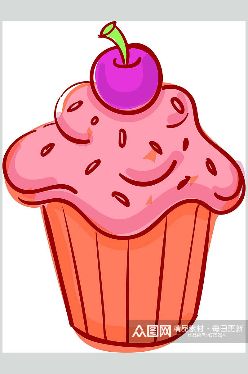 粉色水果手绘冰淇淋素材素材