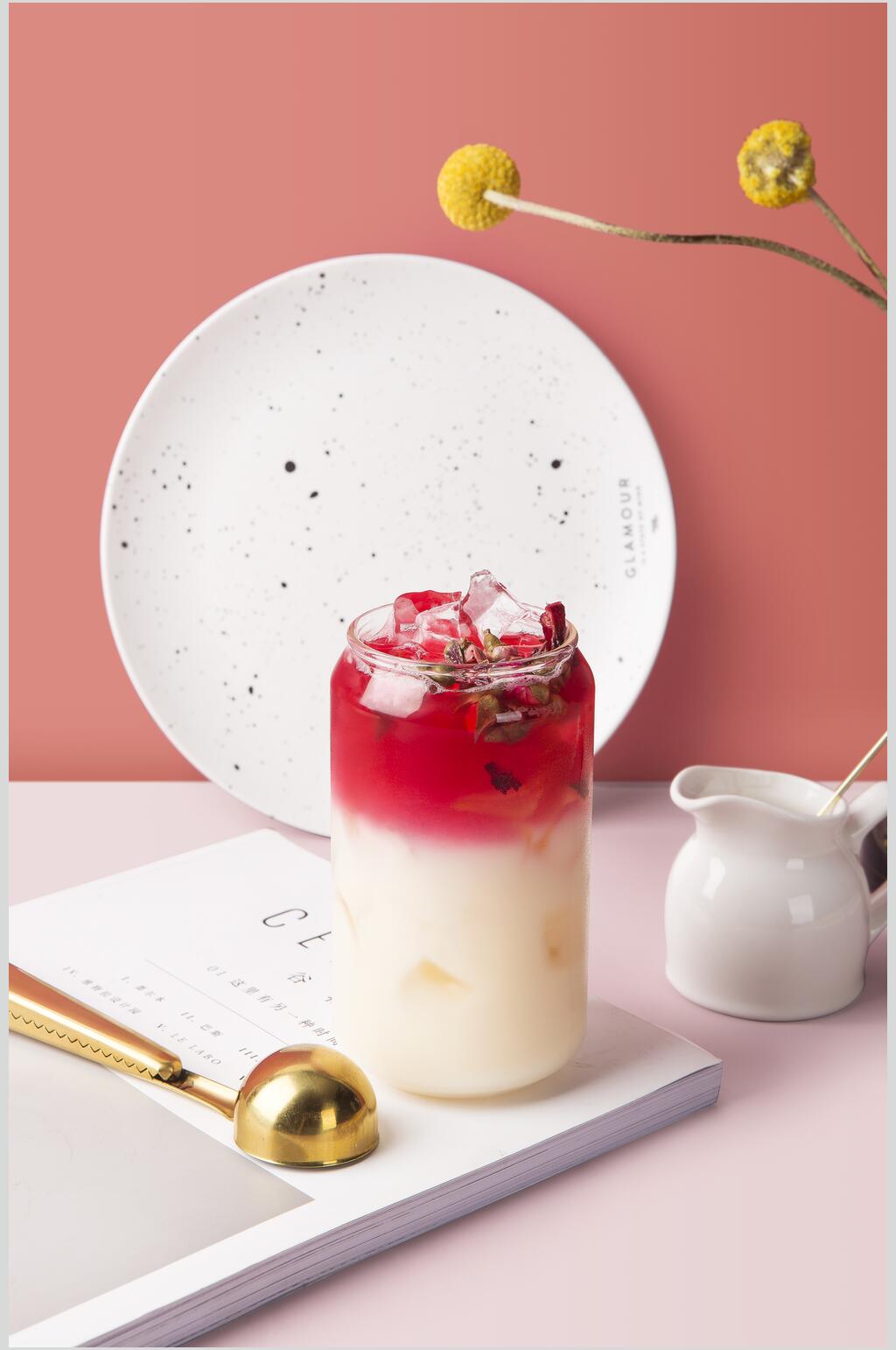 玫瑰花清新奶茶果汁图片素材