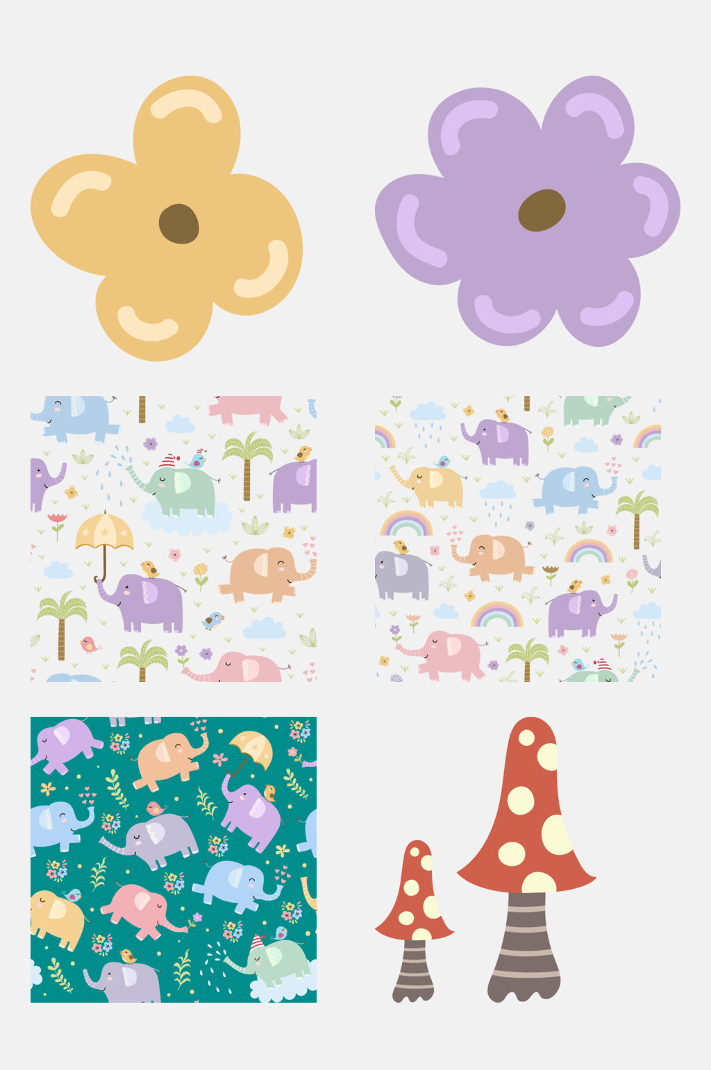 森系碎花卡通儿童动植物插画免抠素材素材
