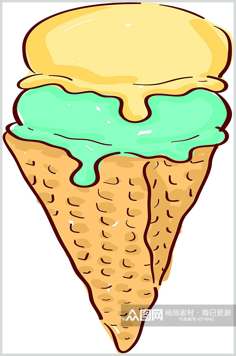 黄色手绘冰淇淋素材素材