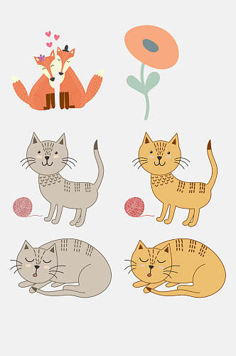 创意卡通猫咪儿童动植物插画免抠素材