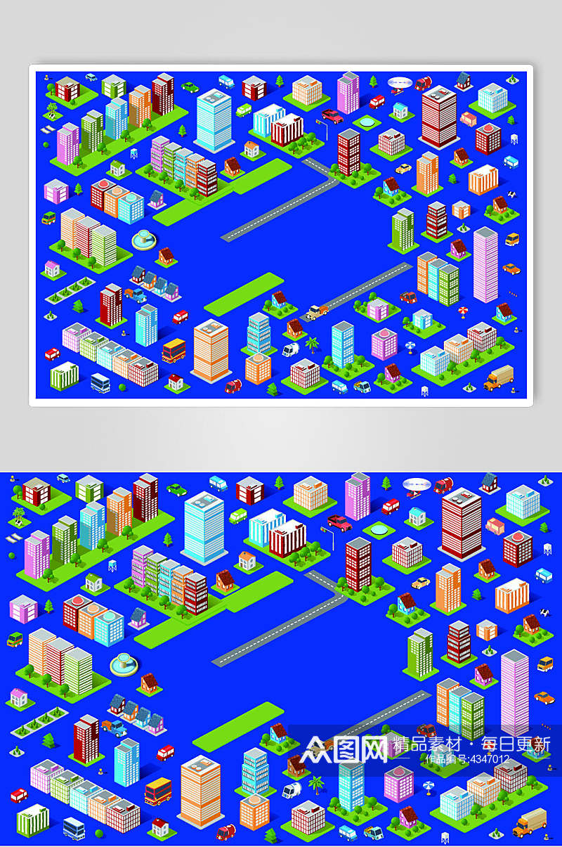 蓝色城市建筑矢量素材素材