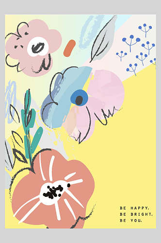 抽象时尚矢量手绘花卉海报