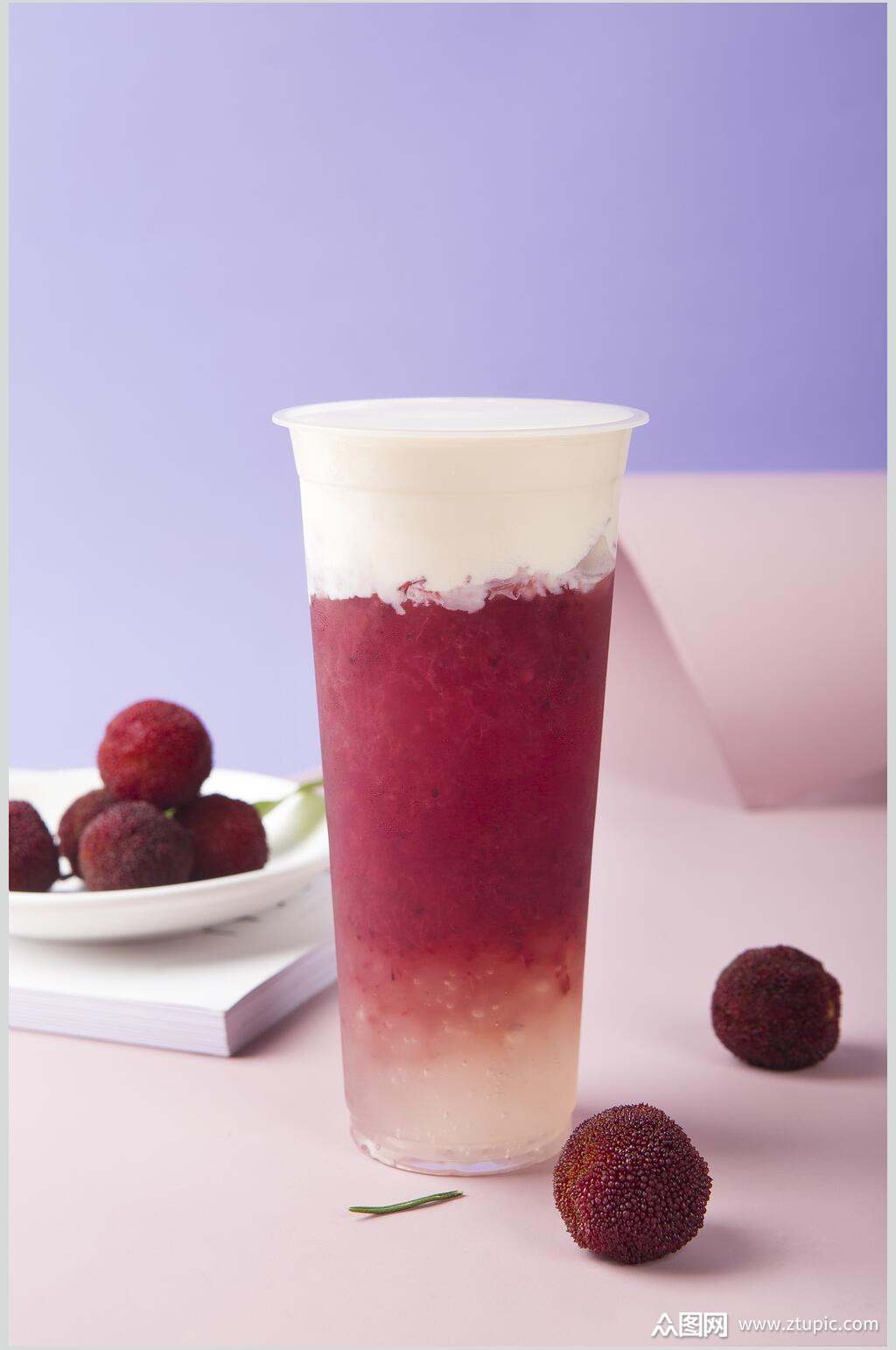 杨梅水果茶奶盖儿清新奶茶果汁图片素材