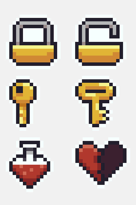 爱心游戏像素图标免抠素材