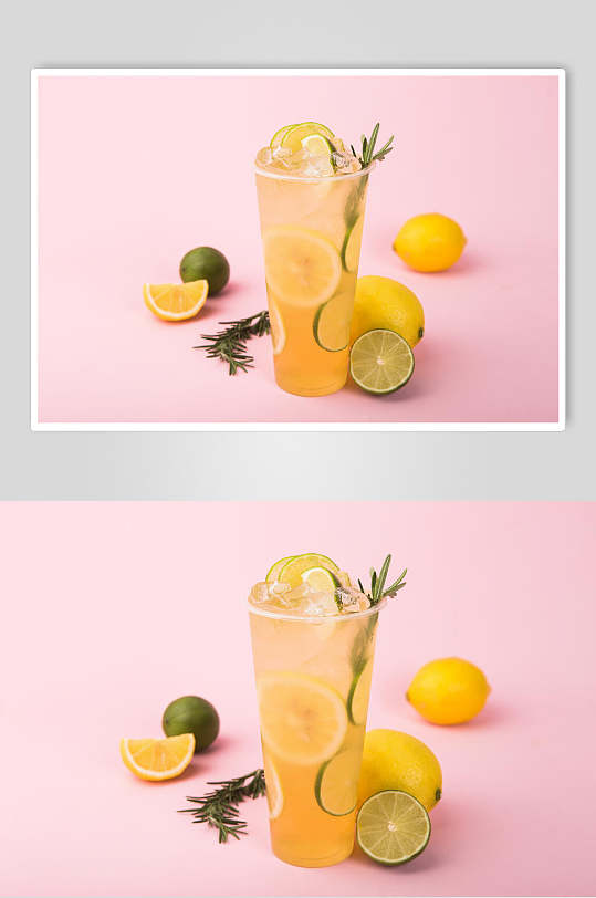 金桔柠檬水果加冰奶茶图片