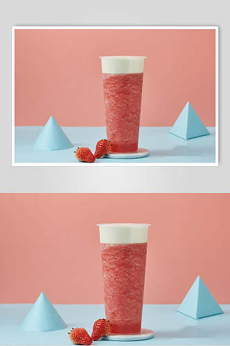 草莓汁奶盖清新奶茶果汁图片
