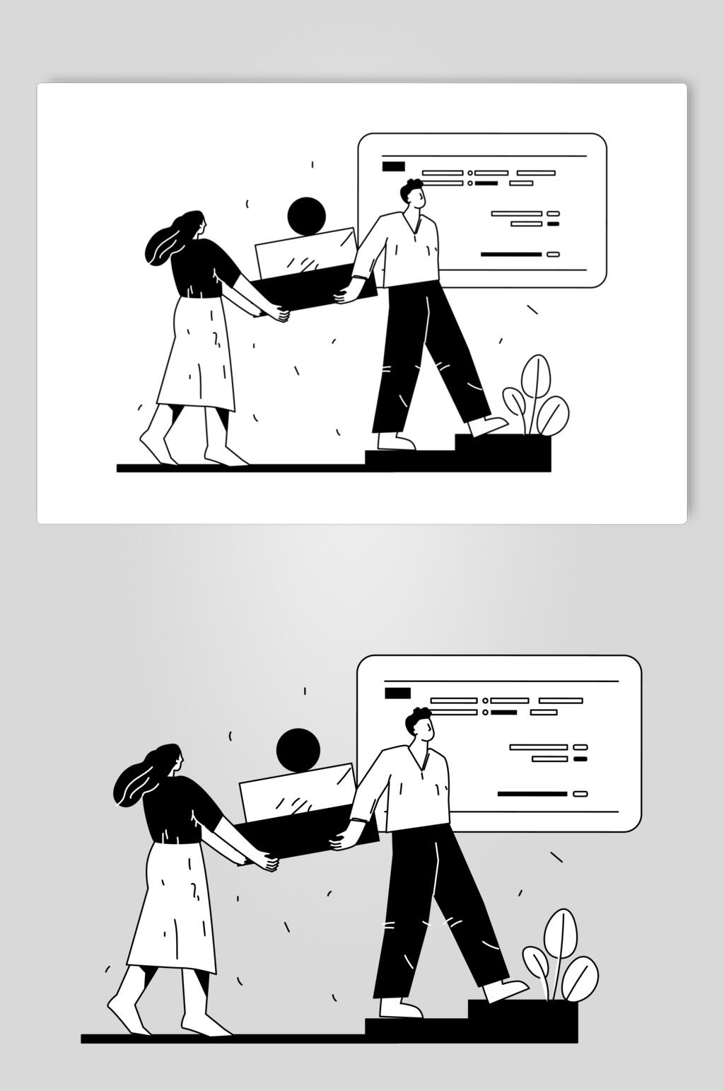 工作黑白人物日常生活矢量素材素材