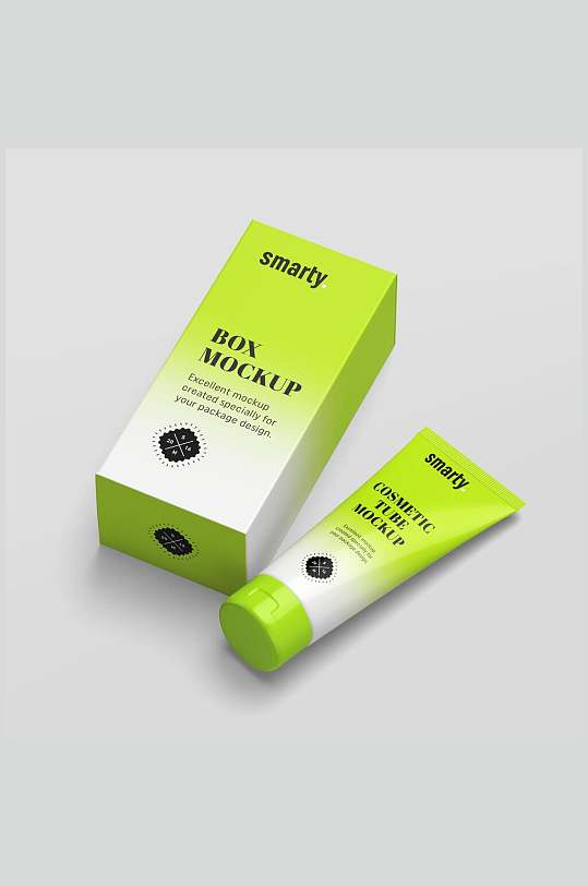 渐变瓶子绿白色化妆品包装盒子样机