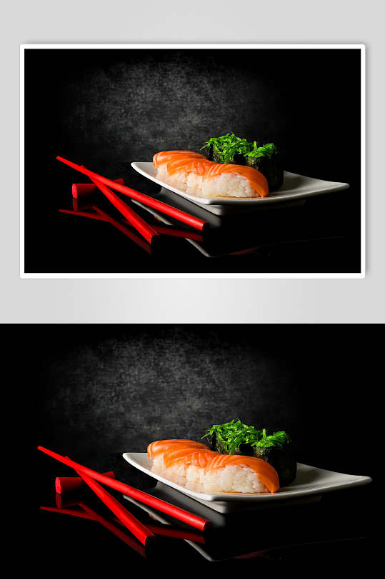 米饭生鱼片红筷子寿司美食摄影图片