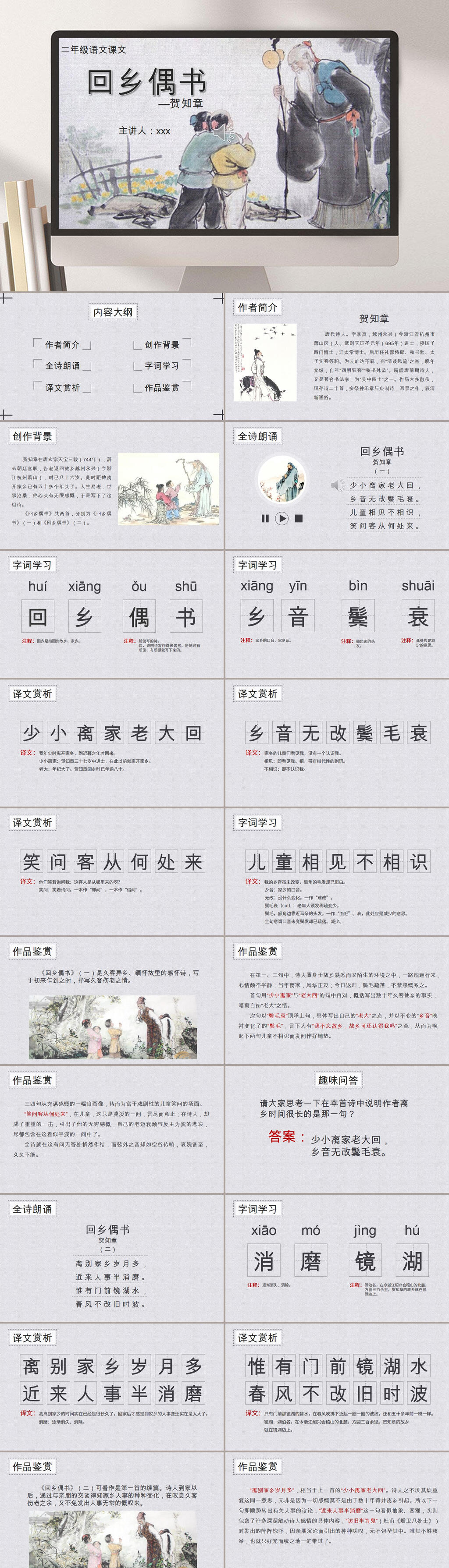 回乡偶书校园读书分享PPT素材