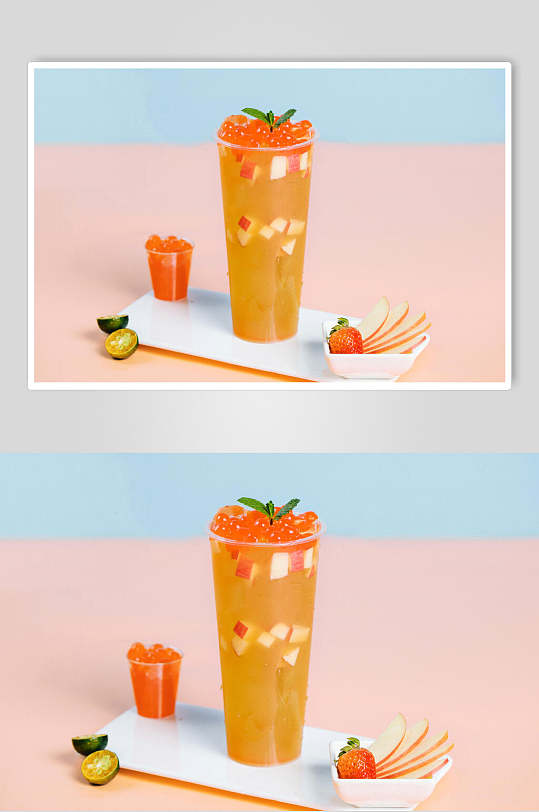 大杯苹果草莓柠檬清新奶茶果汁图片
