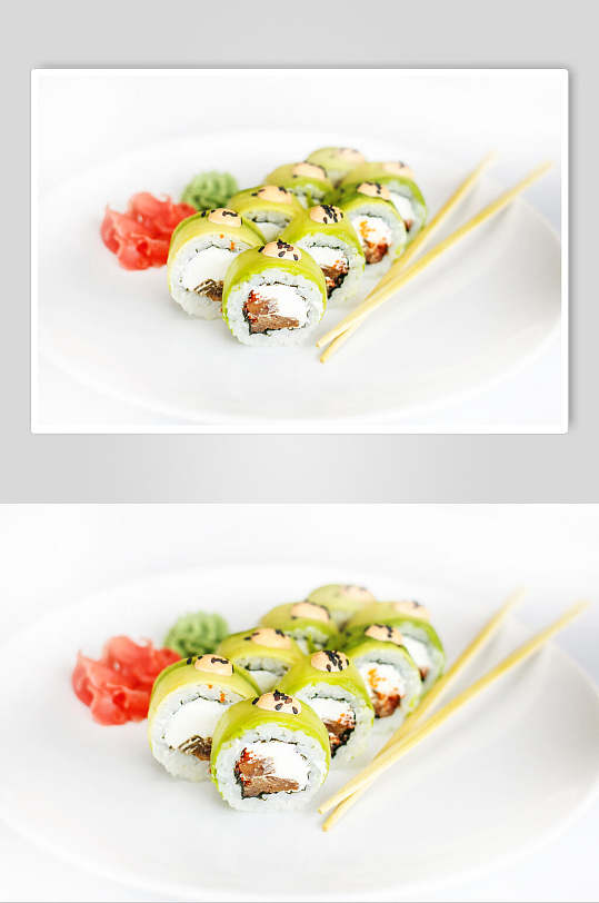木筷子绿色美味寿司实拍图片