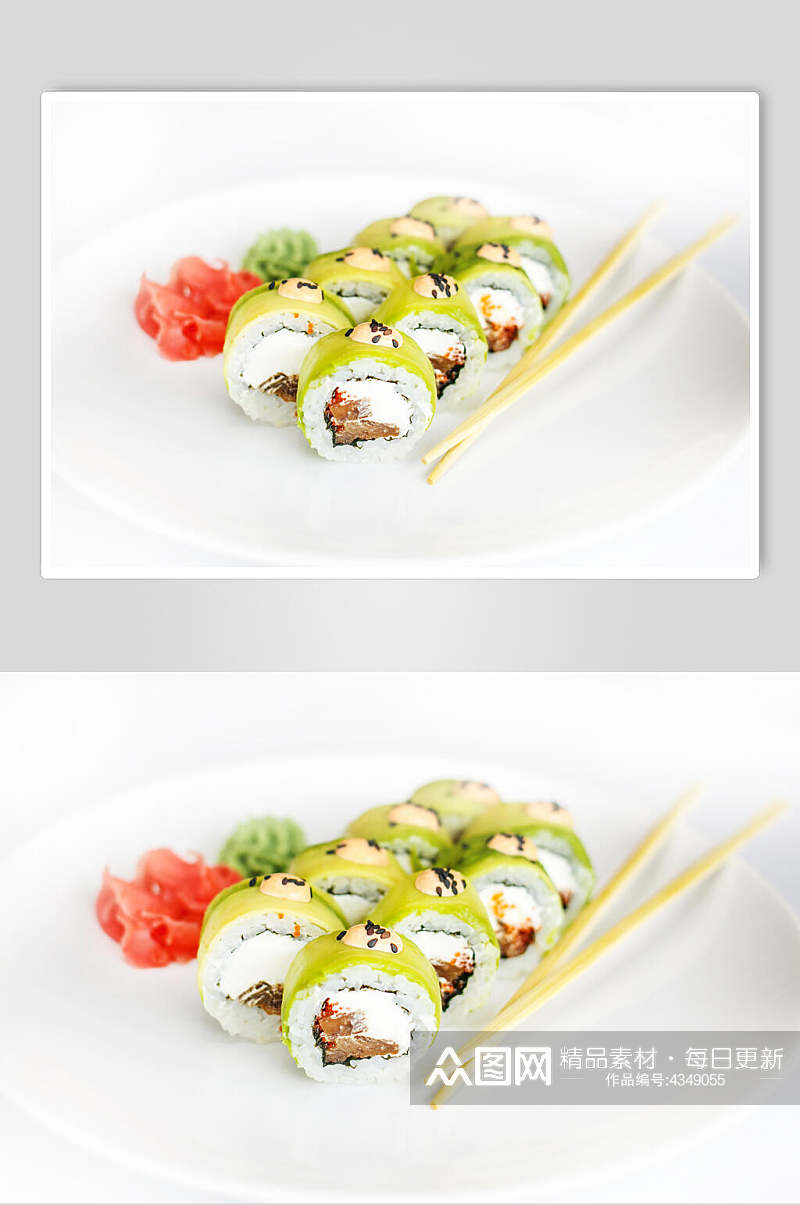 木筷子绿色美味寿司实拍图片素材