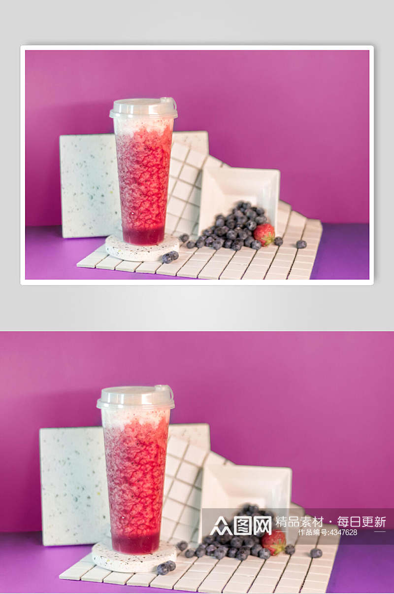 紫色草莓蓝莓清新奶茶果汁图片素材