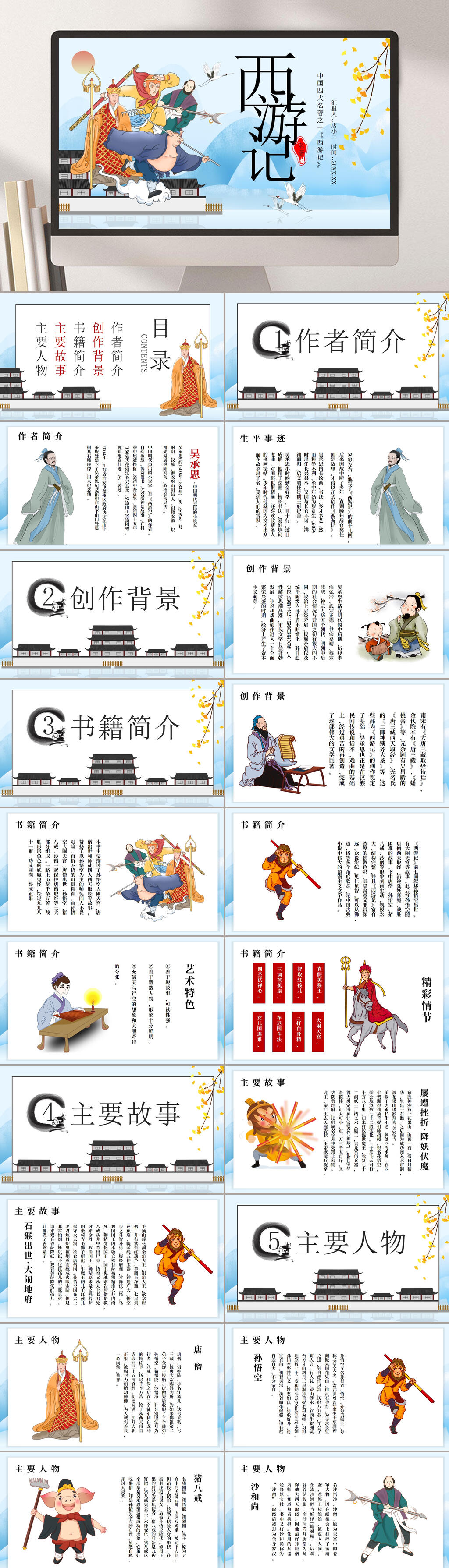 中国风西游记人物名著导读PPT素材