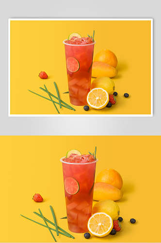 红色草莓芒果柠檬蓝莓果茶图片