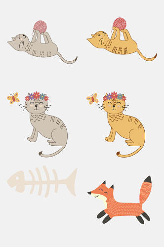 卡通猫咪儿童动植物插画免抠素材