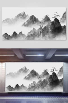 黑白中国风山水插画