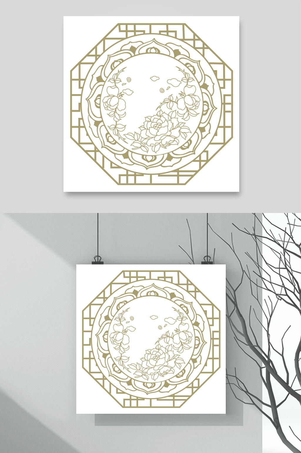中式精致古典窗花矢量设计素材素材
