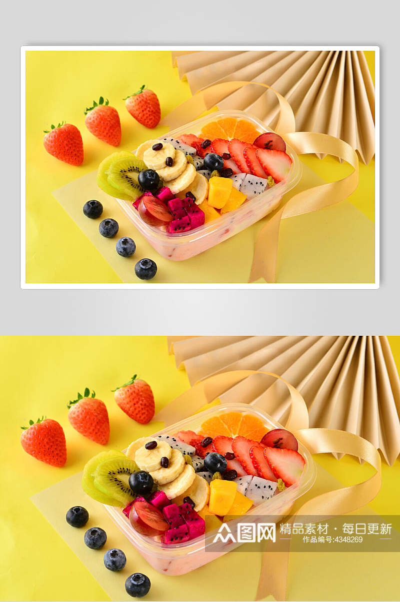 折纸精美草莓蓝莓香蕉水果捞图片素材