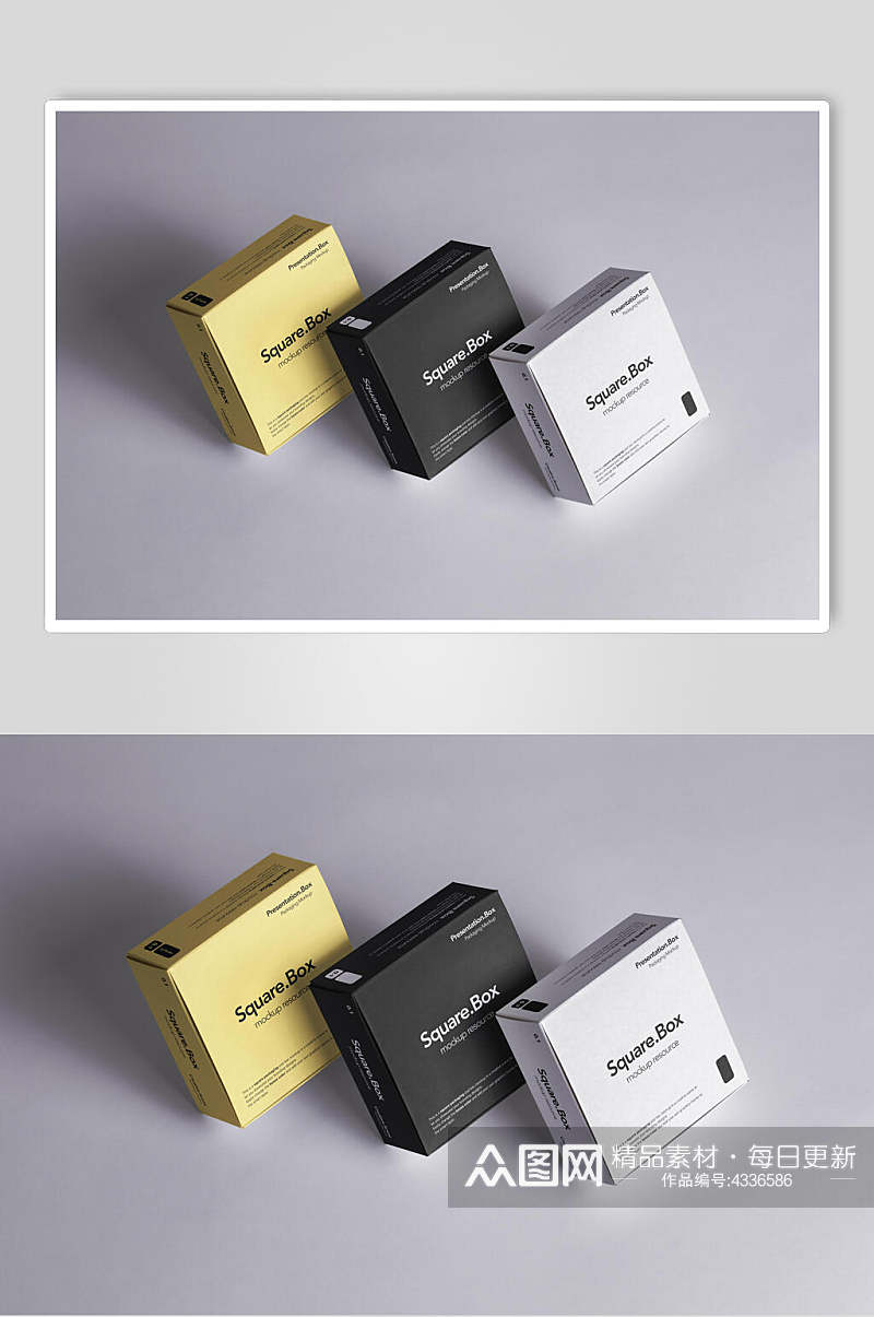 立体阴影简约风创意纸盒设计样机素材