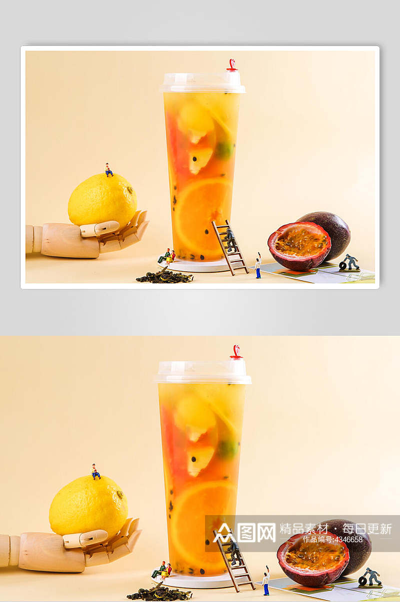 梯子百香果柠檬奶茶图片素材
