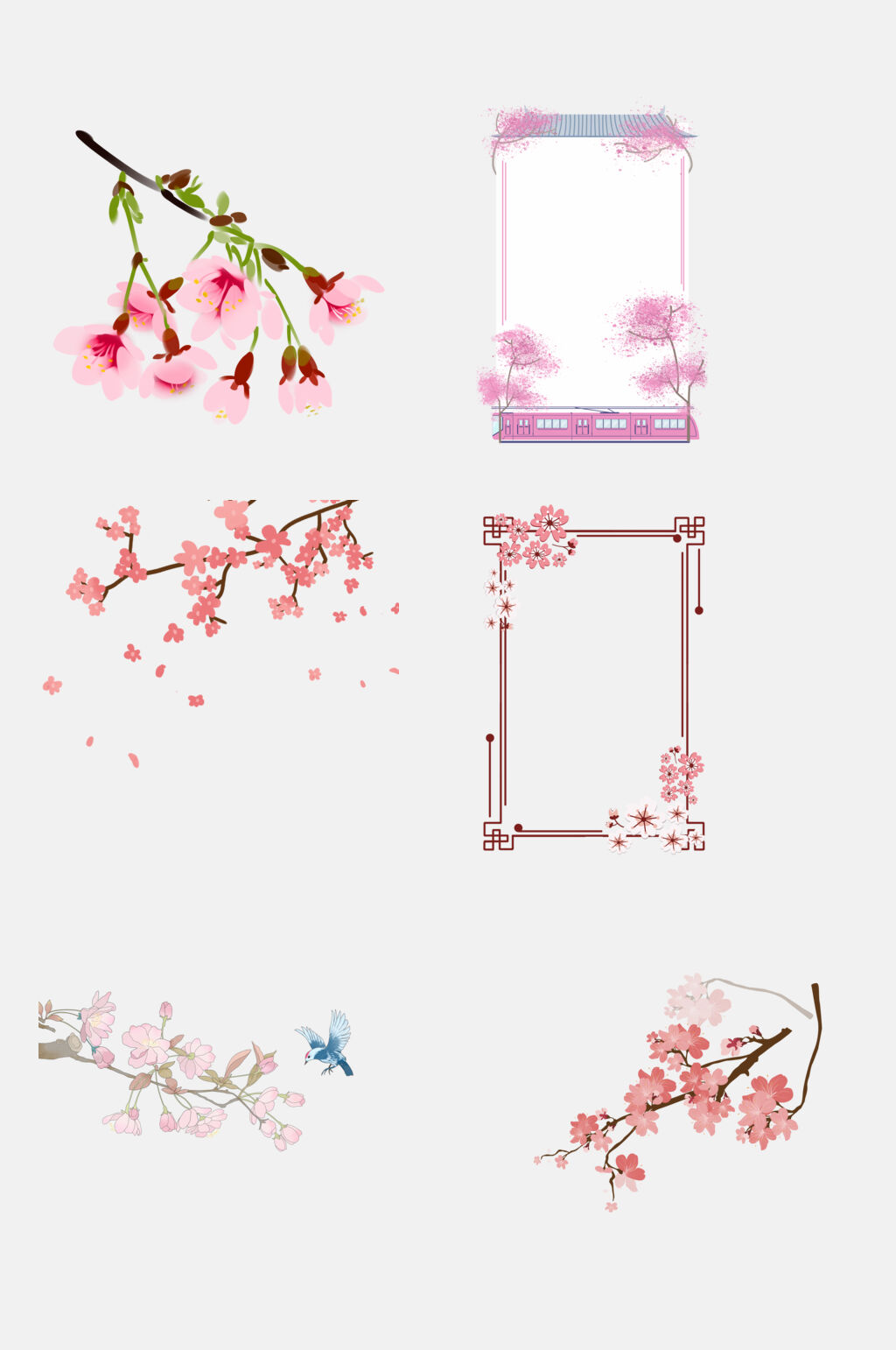 清新花鸟唯美樱花免抠设计素材素材