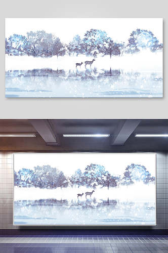 雪景中国风山水插画