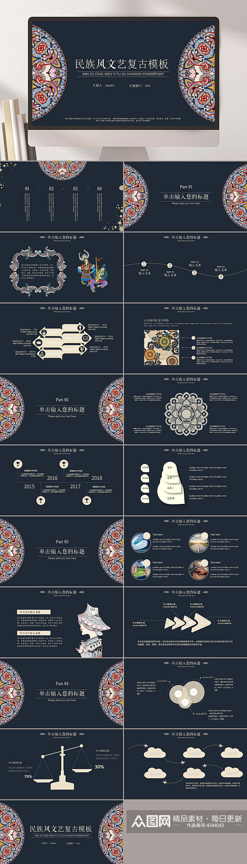 民族风文艺复古模板民族风汇报PPT素材