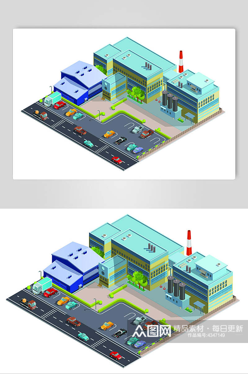 白色简约工厂建筑矢量素材素材