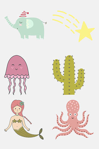 海洋生物卡通儿童动植物插画免抠素材