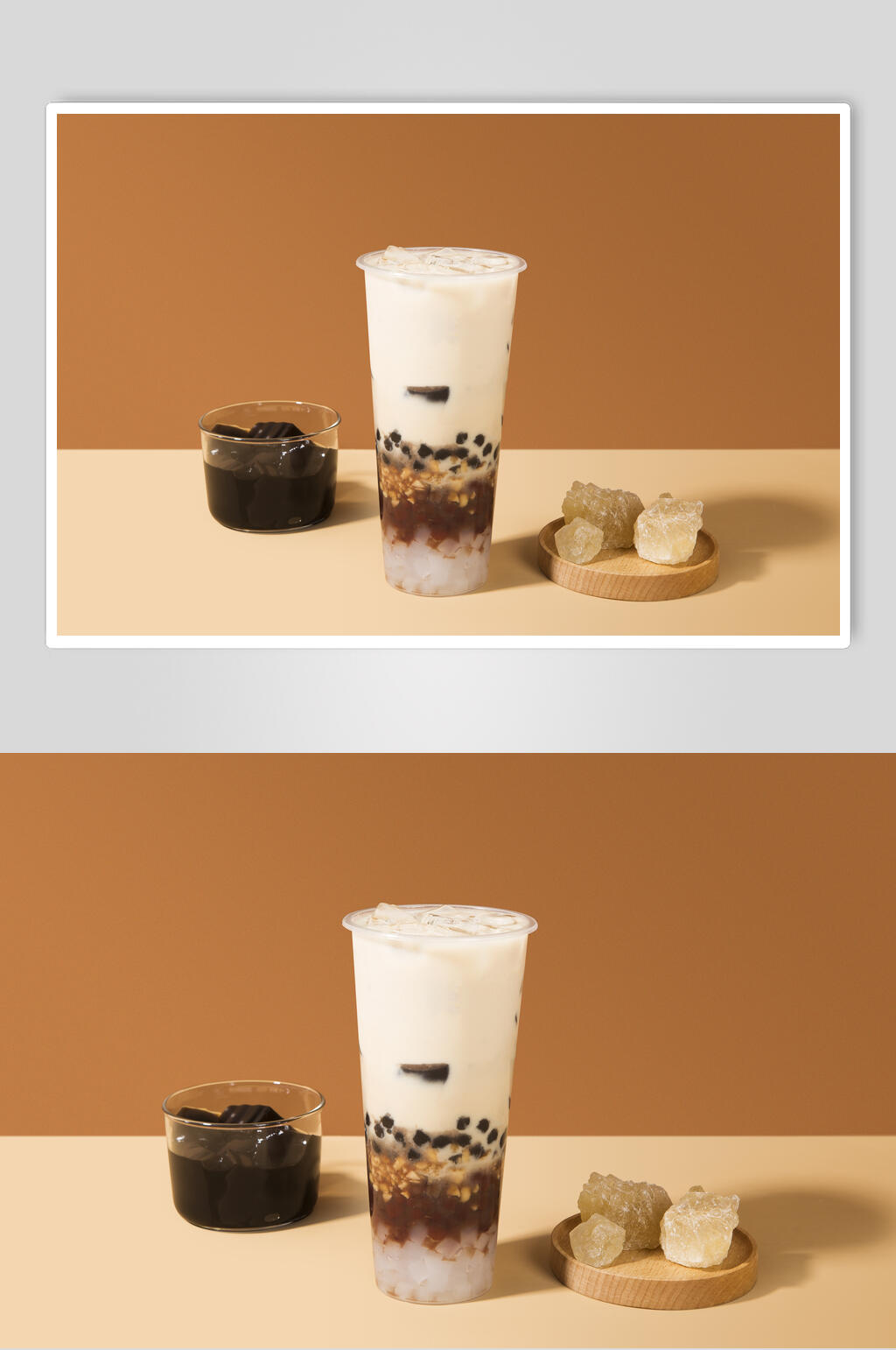 龟苓膏黑珍珠果肉清新奶茶果汁图片素材