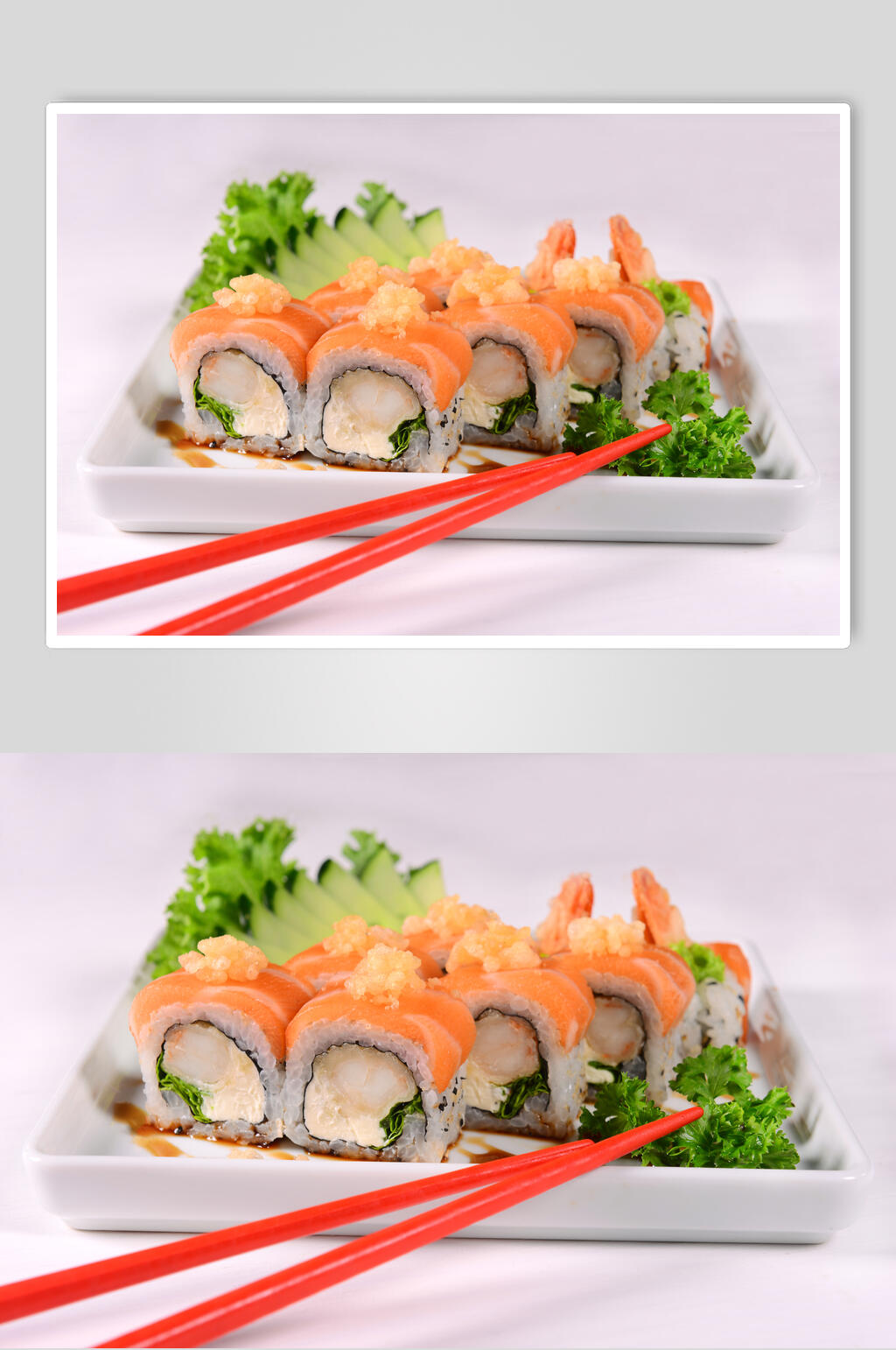 筷子青菜三文鱼寿司美食摄影图片素材