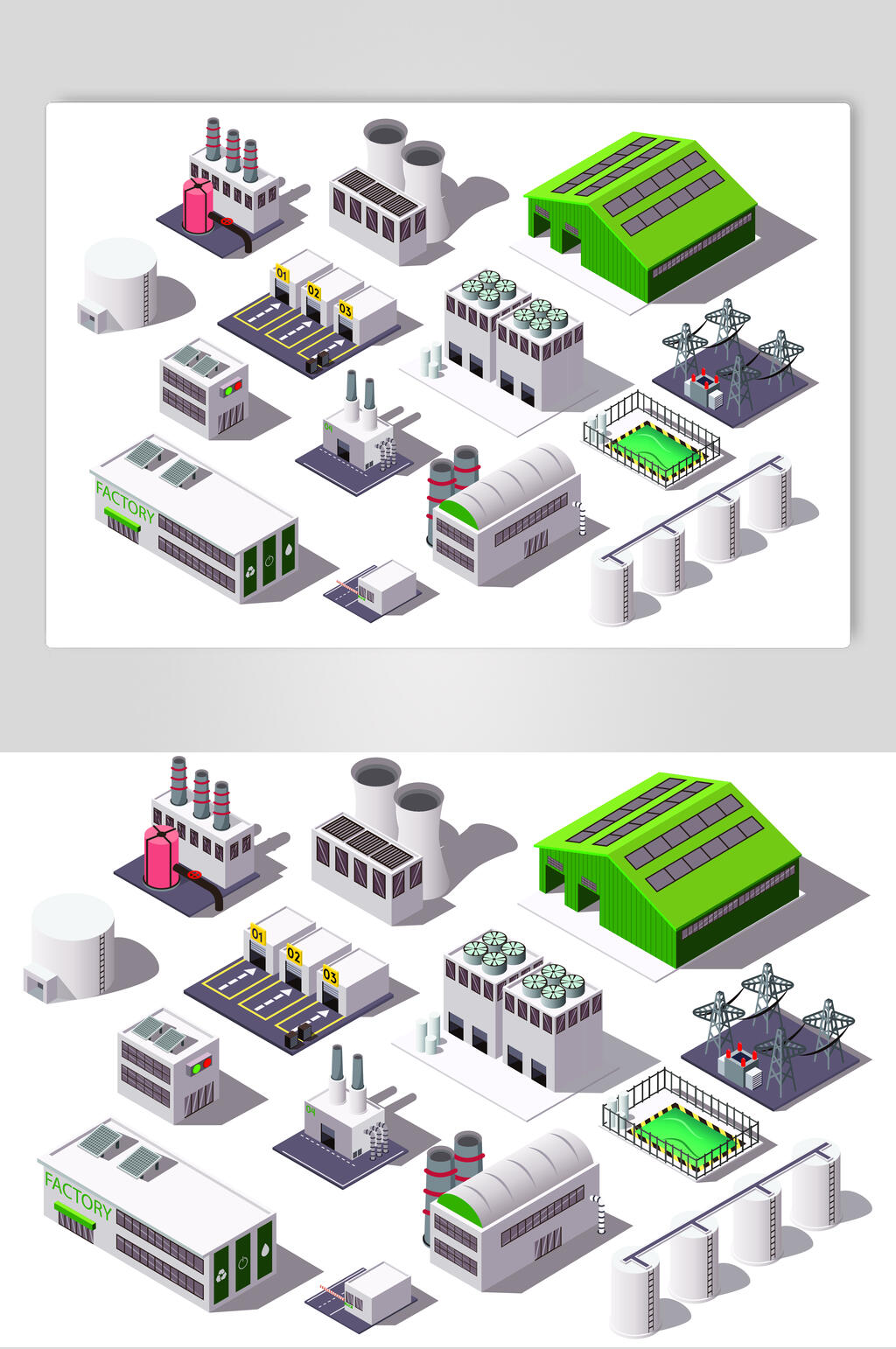 清新简约工厂建筑矢量素材素材