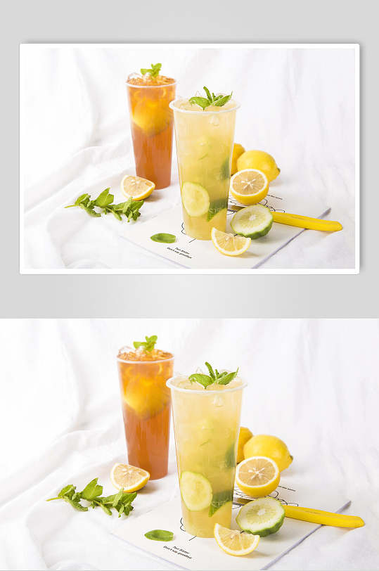 柠檬红茶绿茶清新奶茶果汁图片