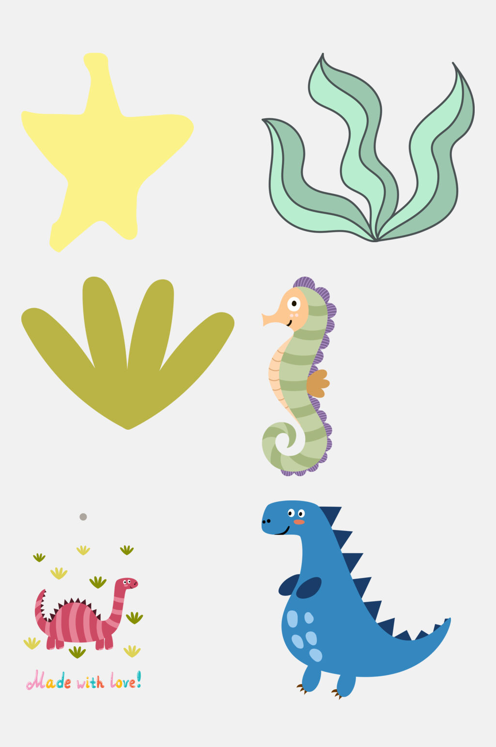 卡通海马叶子儿童动植物插画免抠素材素材