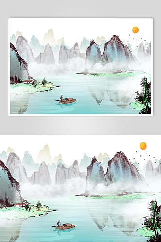手绘中国风山水插画