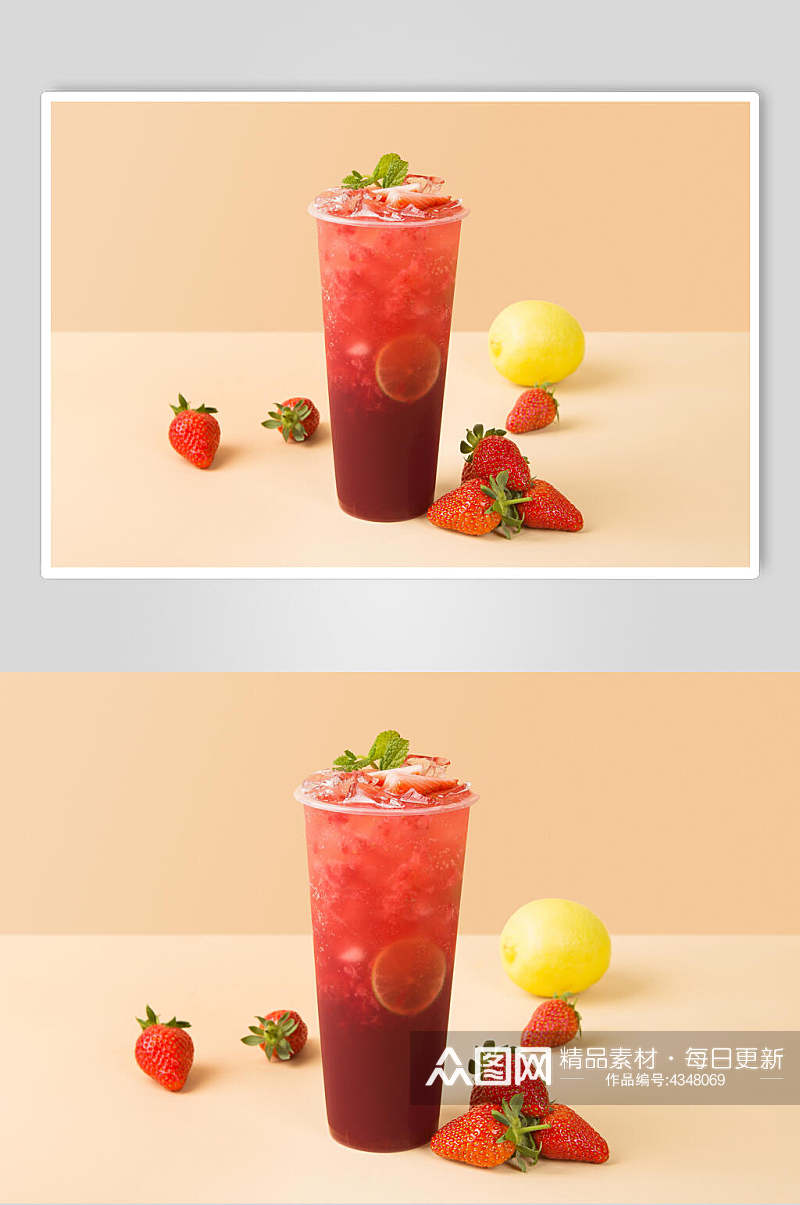 鲜榨草莓汁清新奶茶果汁图片素材