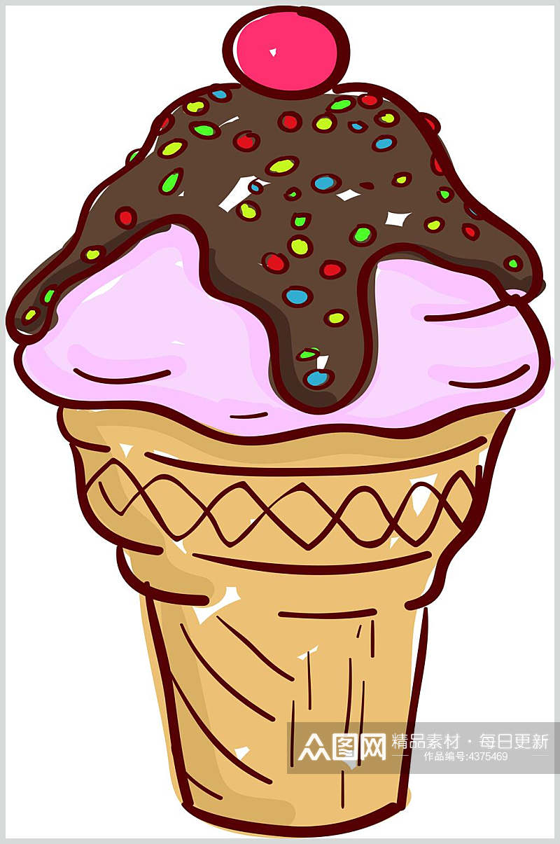 手绘巧克力冰淇淋免抠素材素材